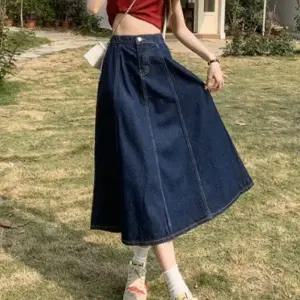 뒷밴딩 여자 스커트 여성 청치마 데님 A라인 롱 플레어 (WFKBAJG)