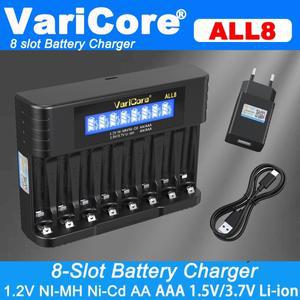 VariCore ALL8 1.2V Ni-MH Ni-Cd AA 1.5V/3.7V 리튬 이온 호환 14500용 8슬롯 스마트 배터리 충전기
