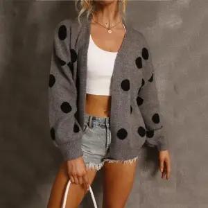 키밍 여성 땡땡이 가디건 니트 코트 캐주얼 스웨터 (KYR-WB30299)