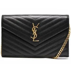 [생로랑]카산드라 마틀라세 레더 플랩 체인 지갑 블랙 금장 40727358