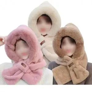 여성용 밍크털모자 목도리 일체형 겨울 후드귀마개