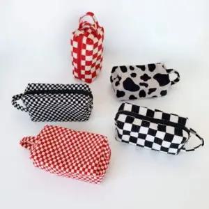 여행용 파우치 체크 데일리 휴대용 가방 화장품 예쁜 벨벳 (WFKCQ71)