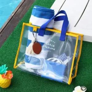 여행용 파우치 옐로우 블루 목욕 비치백 가방 방수 여행 투명 바캉스 비치 (WFKE3XY)