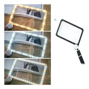 키밍 접이식 휴대용 돋보기 LED 선물 독서용 확대경용 손잡이형 휴댕용 어른신 신문읽기 사각형 고화질 용