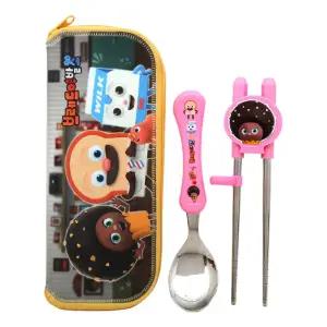 브레드이발소 캐릭터 어린이 수저 케이스 세트 아동용 용젓가락 용수저 스푼포크 스텐 유아용 국내제작 숟