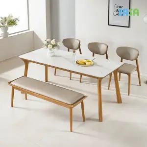 (E)데코라인 라운지 원목세라믹 6인식탁(의자3+벤치1)