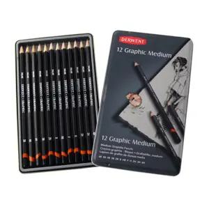 더웬트 그래픽연필 12색 디자이너드로잉 세밀화 스케치 크로키 틴케이스 고급 디자인 전문가 세트