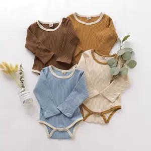배색U넥 골지 긴팔 바디슈트 304241유아우주복 예쁜 신생아 아기 귀여운