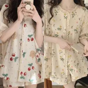 나염 뽀짝 잠옷세트 DS 5036여름여자 예쁜 반팔 반바지 여성홈웨어상하의 단추 디자인 상하의