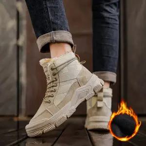 남성 2컬러 기모 하이탑 레이스업 워커부츠 남자 가죽 키높이 겨울 구두