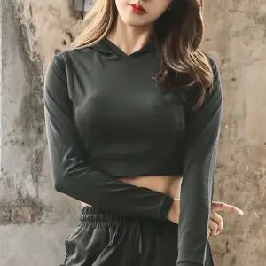 여성 헬스복 긴팔 요가 크롭 배꼽티 기능성 의류상의 운동상의 셔츠 필라테스 상의 휘트