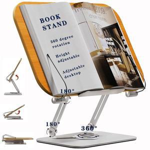[미국배송] 손이 필요 없는 독서용 책꽂이 360도 회전 베이스 및 페이지 클립이 있는 멀티 앵글 조절식 책꽂이 스탠드 노트북 디스플레이 교재 레시피 북 문서 악보를 위한 접이식 요리책 스탠드