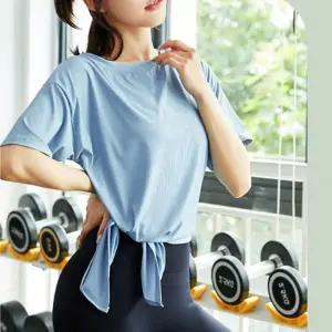 묶는 롤링상의 트임반팔 운동 요가탑 힙커버 의복상의 업의 요가 상의 묶는의 여름의 셔츠