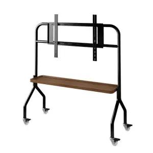 최신형 이동식 TV 거치대 바퀴형 초대형 스탠드 단층 블랙 철제 프레임 월넛 바퀴