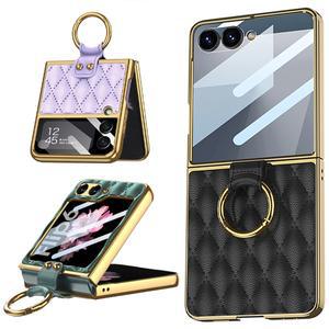 갤럭시Z플립7 FE 6 5 3 제트지 럭셔리 골드링 스탠딩 가죽 핸드폰 케이스