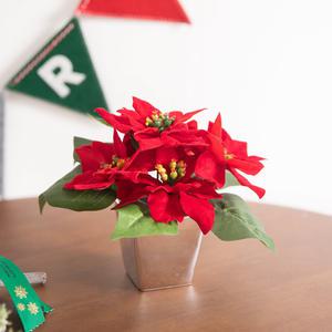 크리스마스 장식 포인세티아 조화 화분 벨벳 메탈 set 17cm 소품 테이블 탁상용 데코 행사 촬영 꾸미기