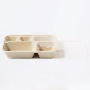 [해피팩][IG] 펄프 도시락 5칸 (700ml)+PLA뚜껑 소량 50세트 환경친화 일회용 용기