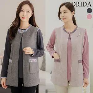 여자 겨울 포근 페이즐리 빅사이즈 티셔츠 조끼 앙상블 셋트 50-60대 중년여