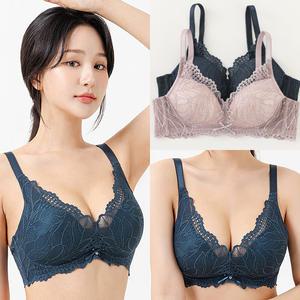 비너스 여성 노와이어 브라 A B C컵 3/4컵 몰드 레이스 브래지어 속옷 브라렛 네이비블루 딥핑크 JBR1297