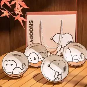 스누피 세라믹 공기밥 4P 선물세트 이유식기 아동식기 도자기선물 세라믹수저