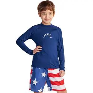 애슬리오 남아 래쉬가드 긴팔 티셔츠 심플 프린트 UPF50 수영복용 상의_F _F