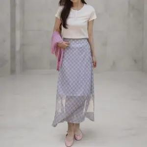 여자 뒷밴딩 롱 레이어드 체크 스커트