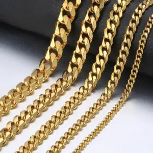 18K 골드 도금 체인 목걸이 써지컬스틸 쿠반 체인 남자 목걸이 줄