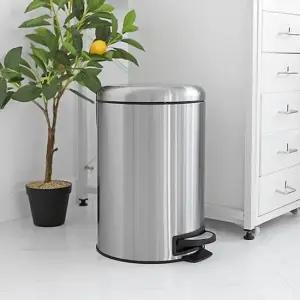 무소음 클로징 밀폐커버 고급스텐 원형페달휴지통 12L 주방휴지통 주방쓰레기통