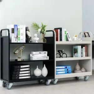 3단 북카트 이동식 패널 트롤리 카트 평면 블랙 사무용