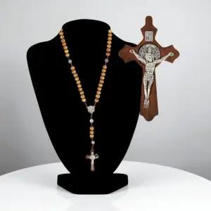 고품질 나무 십자가 목걸이 카톨릭 묵주 펜던트 종교 예수님목걸이 (WFJSITR)