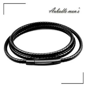 [오바들맨즈] MC1054B 프리미엄 PU가죽 써지컬스틸 남자 여자 커플 목걸이 줄