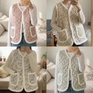 세련된 할머니조끼 러블리융털조끼 촌캉스 꽃무늬 김장조끼 방한 누빔 융털 레트로 겨울조끼