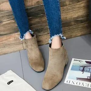 카키 여자 앵클 부츠 첼시 여성 스웨이드 부츠 낮은굽 플랫