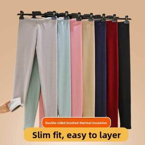 여성용 양면 플리스 안감 두꺼운  바지 가을 겨울 레저 캐주얼 신축성  허리