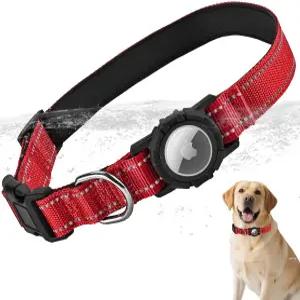 방수 에어태그 홀더가 있는 LZXLXS 도그 칼라 부드러운 패딩이 일체형 반사형 펫 소형 중형 대형견용 조절