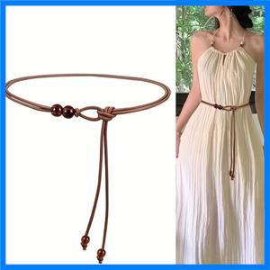 빈티지에서 영감을 받은 조절 가능한 허리 벨트 - 브라운 비즈 디자인 드레스에 어울리며 캐주얼부터 공식