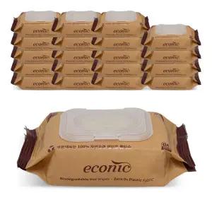 에코닉 브라운 40매 20개입 40gsm 플레인 휴대용 생분해물티슈 100%레이온원단 447038