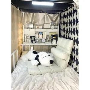 좌식의자 화이트 코튼 린넨 접이식 각도조절 게이밍 쿠션 등받이 18칸 47x52cm