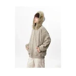 야무치 남자 데일리룩 간절기 가디건 집업 빈티지 퍼 스트라이프 후드 가을 겨울 카디건 KUK4