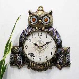 무소음 패밀리 부엉이 신주도금 주물 벽시계 HCA-618G