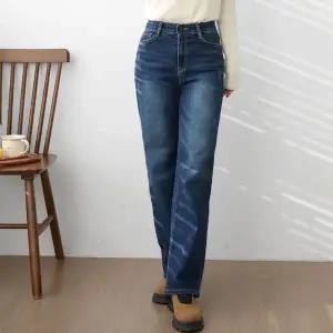 [모던스타일]여성 기모 스판 일자 와이드 데님팬츠 날씬 통청바지 빅사이즈