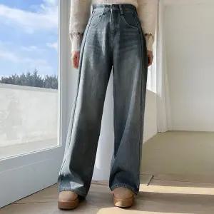 [핑크시슬리] 보일러 밍크 핀스트라이프 절개라인 와이드 데님