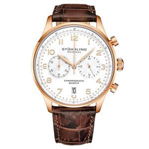 스터링 남성 쿼츠 크로노그래프 드레스 시계 - 스테인리스 스틸 케이스 및 가죽 밴드 날짜가 표시된 아날로그 다이얼