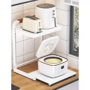 주방정리 밥솥장 레일 전자레인지 슬라이딩 선반 40cm 화이트 2단 2판