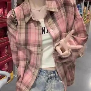 핑크셔츠 여성 가을 겨울 포근한 체크무늬 남방 셔츠 핑크 러블리