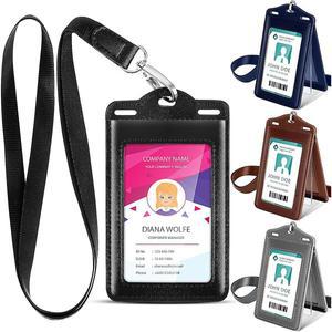 비즈니스 종사자용 정장 배지 거치대 3 중 접이식 가죽 카드홀더 명확한 ID 창 및 랜야드 포함