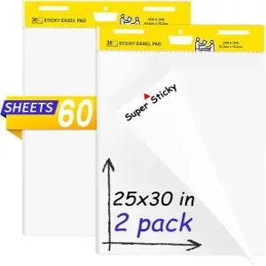 fwipiyo 2팩 끈적끈적한 이젤 패드 교사용 25 x 30인치 플립 차트 용지 흰색 화이트 보드용 셀프 스틱 대형