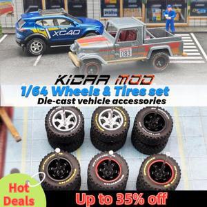 1/64 고무 타이어 밴드 문자 및 다이캐스트 자동차 바퀴 오프로드용 픽업 트럭 전용 대형 세단(1 세트)