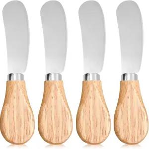 시우타가 4개 치즈 스프레더 나이프 버터 나이프와 나무 손잡이 스테인리스 스틸 콜드 잼 페이스트리 및