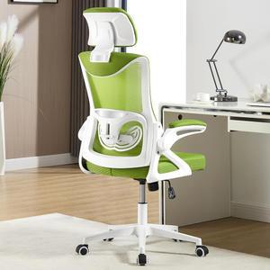 피진 인체공학 사무실 의자, 헤드레스트 메시 컴퓨터 높은 허리 조절 가능한 요추 지지대, 홈 오피스용 휠 암레스트가 있는 롤링 스위블 의자 (녹색)